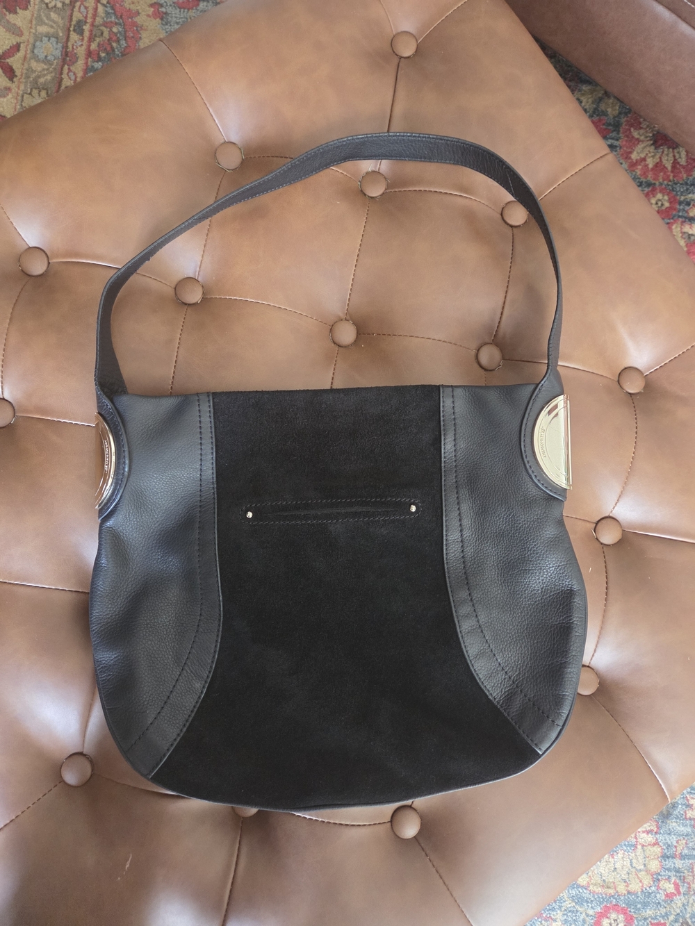 b. makowsky Black Suede & Leather Shoulder Bag with Gold Accents - Picture 2 of 14